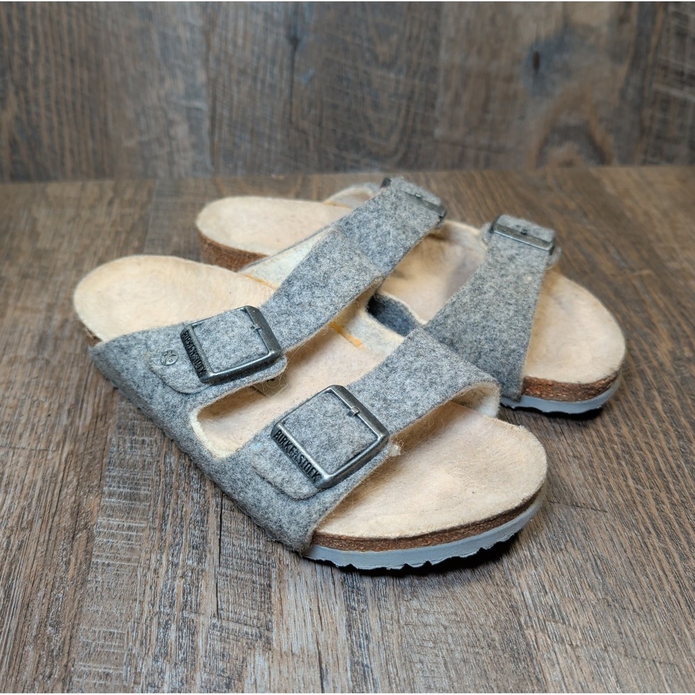 Birkenstock Arizona Rivet Gray Wool Shearling Buckle Sandals Girls Sz EU 33 US 2